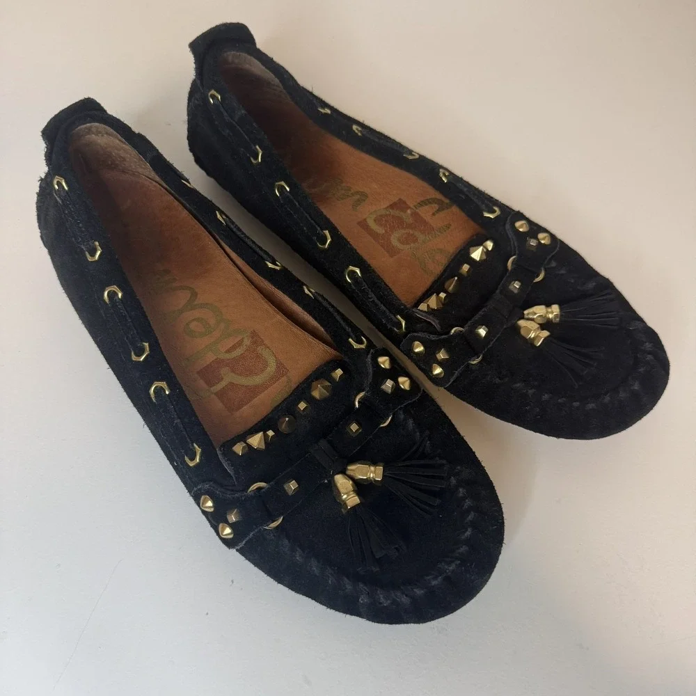 Sam Edelman Studded Black Loafer Penny Moccasin With Tassels, Women's 8